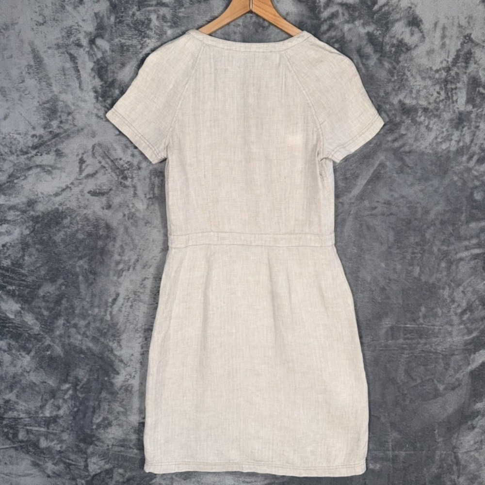 Boden Womens Linen Mini Dress US 6 Natural Short Sleeve Henley Pockets - Picture 3 of 6